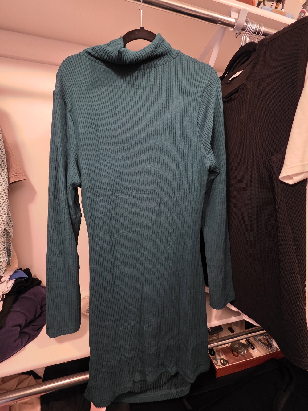 Ribbed Teal Turtleneck Sweater Dress - Women